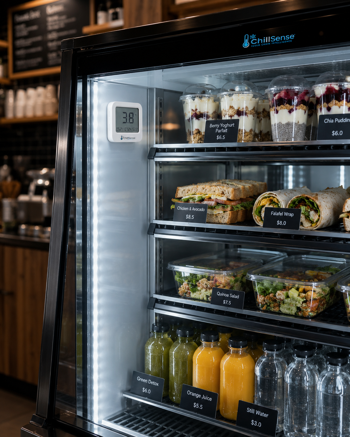 ChillSense sensor inside a fridge