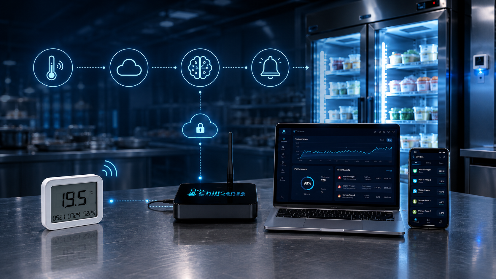 ChillSense cloud — dashboard, AI, and HACCP reports